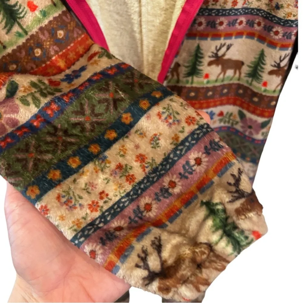 Natural Life PJ Onesie Zip Up Fleece Cozy Jumpsuit Moose Nature Outdoor Print XS - Picture 6 of 11